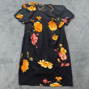 Elisabeth by Liz Claiborne Vintage Black Floral Rayon Shift Dress Plus Size 18